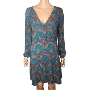 Alice + Olivia Cary Mini Dress 12 (10) Blue Paisley Boho Chic No Stretch READ